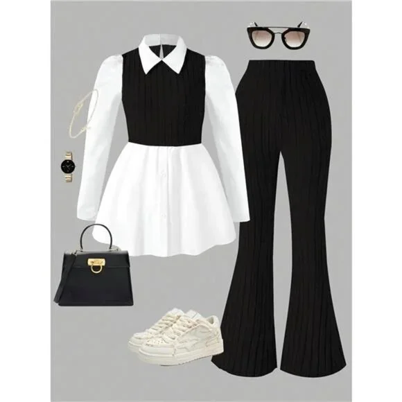 Long Sleeve Peplum Top and Pants Set - Picture 2 of 6